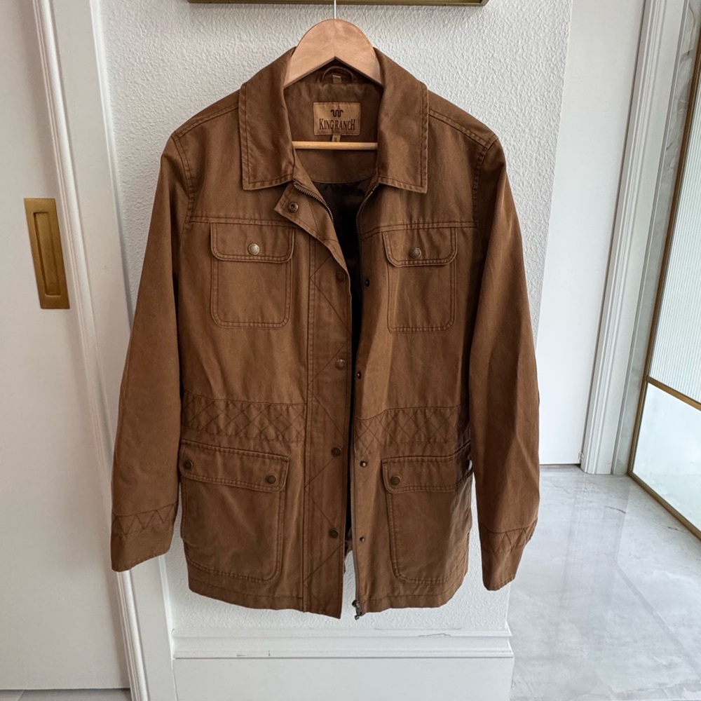 King Ranch Hayes Travel Twill Jacket Women’s XL Tan | Elbow Patch Utility Jacket
